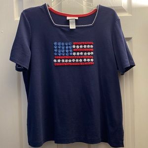 Alfred Dunner American Flag Top Navy Blue XL